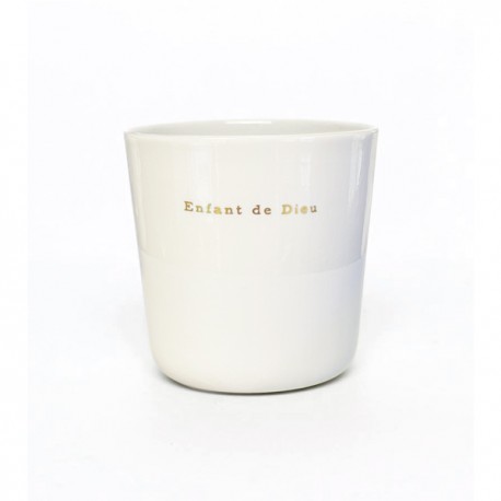 Timbale Enfant de Dieu en porcelaine demi-emaillée blanc naturel - Mugs et timbales en porcelaine objets religieux God save t...