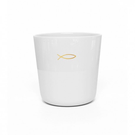 Timbale gris perle en porcelaine demi-emaillée Ichthus - Porcelaine objets religieux God save the king