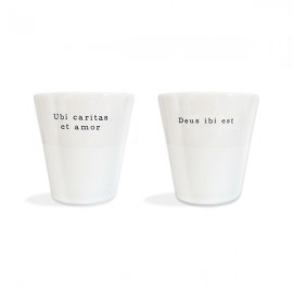 Coffret 2 tasses Expresso en porcelaine "Ubi caritas et amor, Deus ibi est" - Mugs et timbales en porcelaine objets religieux...