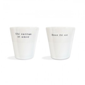 Coffret 2 tasses Expresso en porcelaine "Ubi caritas et amor, Deus ibi est"