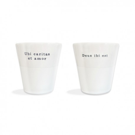 Coffret 2 tasses Expresso en porcelaine "Ubi caritas et amor, Deus ibi est" - Mugs et timbales en porcelaine objets religieux...