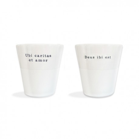 Coffret 2 tasses Expresso en porcelaine "Ubi caritas et amor, Deus ibi est" - Porcelaine objets religieux God save the king