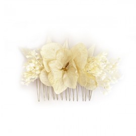 Peigne Colette en fleurs séchées – Crème - 4 cm