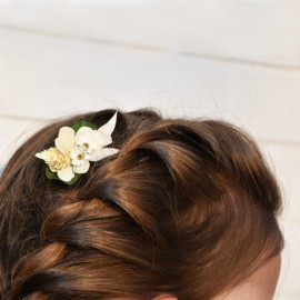 Peigne cheveux CASTILLE 2 cm - Fleurs séchées crème et eucalyptus