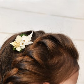Peigne cheveux CASTILLE 2 cm - Fleurs séchées crème et eucalyptus - Couronne de tête et peigne à cheveux Godsavetheking