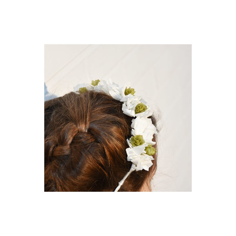 Couronne de tête SUZANNE en fleurs séchées blanches et houblon - Accessoire  de cérémonie