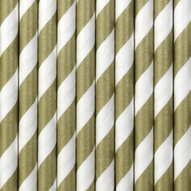 Pailles blanches avec rayures dorées en papier par lot de 10 - Décoration de Fête Godsavetheking