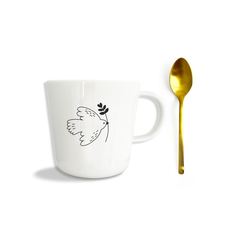 Box cadeau mug porcelaine Esprit-Saint avec cuillère dorée
