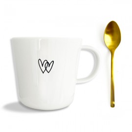 Coffret cadeau mug porcelaine cœurs et cuillère dorée Mugs et timbales en porcelaine - Godsavetheking