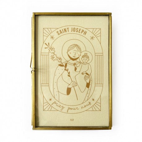 Cadre à poser en laiton avec Saint Joseph, priez pour nous – 10 x 15 cm - Cadres religieux objets religieux God save the king