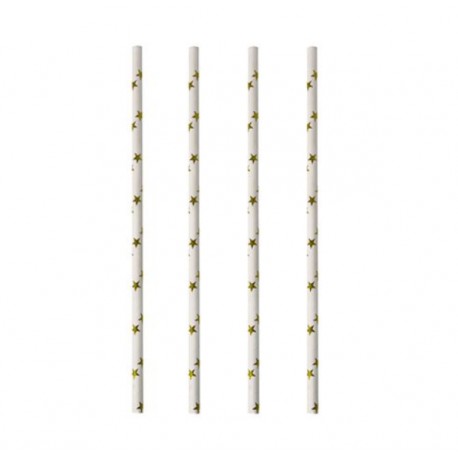 Pailles blanches étoiles dorées x 20 - Décoration de Fête Godsavetheking