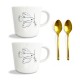 Coffret cadeau deux mugs porcelaine Colombe et deux cuillères dorées - Mugs et timbales en porcelaine objets religieux God sa...