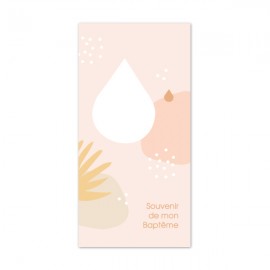 Signet de Baptême goutte eau fond rose - 6 x 12 cm