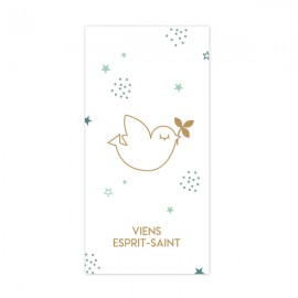 Signet religieux Viens Esprit-Saint doré avec ses étoiles vertes - 6 x 12 cm