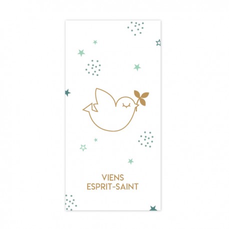 Signet religieux Viens Esprit-Saint doré avec ses étoiles vertes - 6 x 12 cm - Signets religieux God save the king