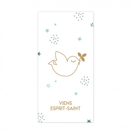 Signet religieux Viens Esprit-Saint doré avec ses étoiles vertes - Signets religieux papeterie religieuse Godsavetheking