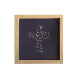 Cadre croix de Jésus et ses symboles chrétiens - 20 x 20 cm