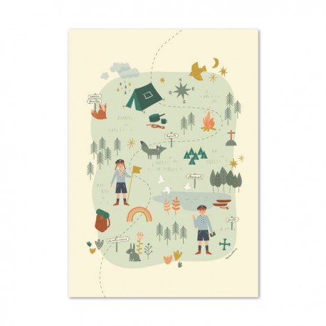 Grande Affiche illustration Camp scout - format A3 - Scoutisme Godsavetheking