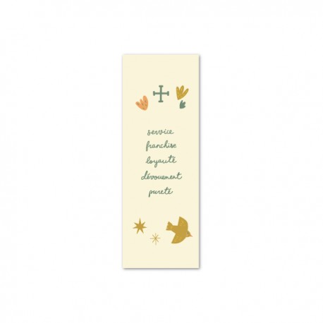 Marque-pages avec illustration des valeurs et la prière scoute - 5 x 14 cm - Scoutisme Godsavetheking