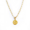 Collier médaille Vierge à l'enfant 18 mm et chaîne forçat plaqués or