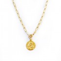 Collier médaille Vierge à l'enfant 18 mm et chaîne forçat plaqués or