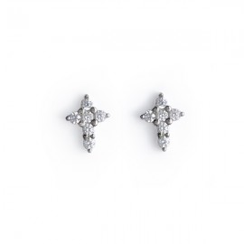 Boucles d'oreilles puce croix argent et zirconium