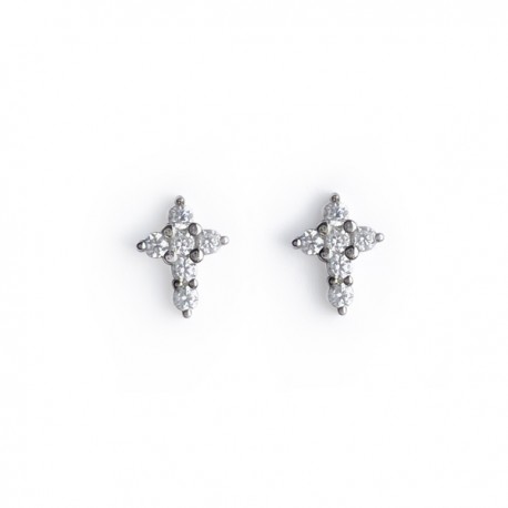 Boucles d'oreilles puce croix argent et zirconium - Boucles d'oreilles Godsavetheking