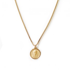 Collier médaille ciselée Vierge Marie 17 mm et chaîne vénitienne plaqués or