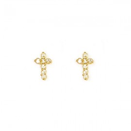 Boucles d'oreilles puces croix plaquées or et zirconium - Boucles d'oreilles God save the king