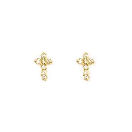 Boucles d'oreilles puces croix plaquées or et zirconium - Boucles d'oreilles Godsavetheking