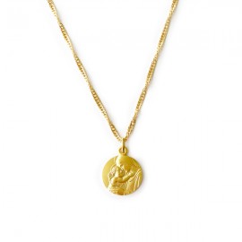 Collier médaille Vierge à l'enfant 16 mm et chaîne torsadée en plaqué or