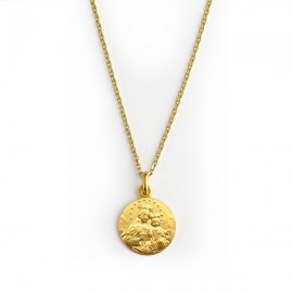 Collier médaille Vierge du Mont Carmel 18 mm et chaîne forçat en plaqué or
