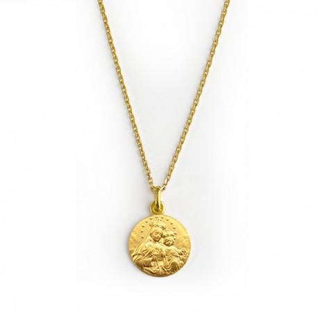 Collier médaille Vierge du Mont Carmel 18 mm et chaîne forçat en plaqué or - Colliers et sautoirs Godsavetheking