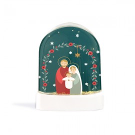 Grande boule à neige Sainte Famille paillettes dorées | Fabrication Artisanale Française - Boules à neige objets religieux Go...