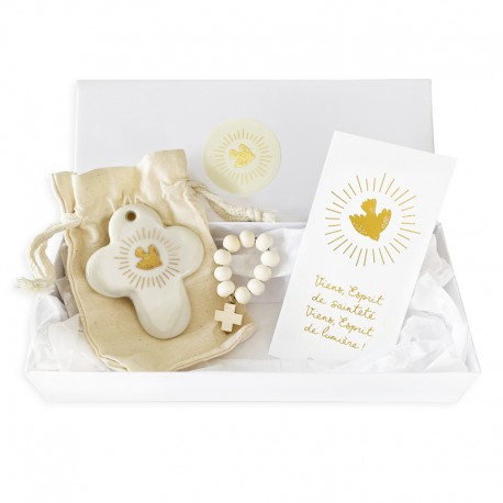 Box cadeau avec ses 3 créations Esprit-Saint Or et blanc - Coffrets cadeaux Godsavetheking