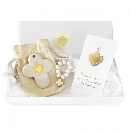 Box cadeau avec ses 3 créations Sacré-Cœur Or et blanc - Coffrets cadeaux Godsavetheking