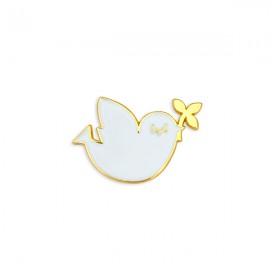 Pin's Esprit Saint avec son rameau d'olivier - colombe de la paix - Pin's et écusson religieux Godsavetheking
