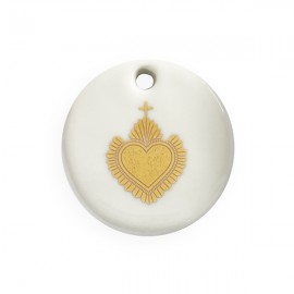 Médaillon de berceau en faïence Sacré-Cœur - 5 cm - Cadeaux de Baptême fille et garçon God save the king