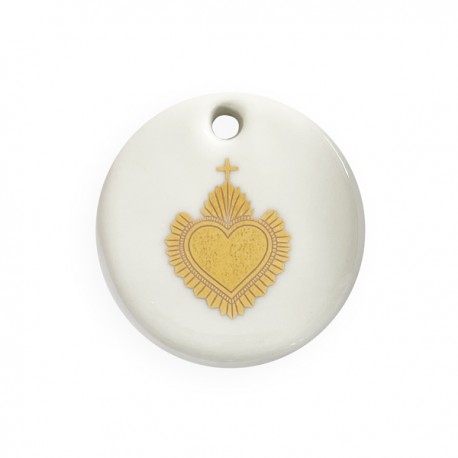 Médaillon de berceau en porcelaine Sacré-Cœur - 5 cm - Cadeaux de Baptême fille et garçon God save the king