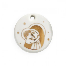 Médaillon de berceau en porcelaine Vierge à l'Enfant - 5 cm