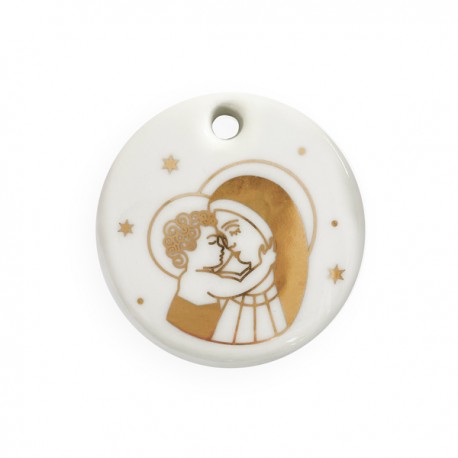Médaillon de berceau en porcelaine Vierge à l'Enfant - 5 cm - Cadeaux de Baptême fille et garçon God save the king