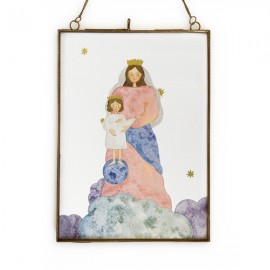 Grand cadre en laiton Notre-Dame des Victoires en aquarelle 21 x 29 cm - Cadres religieux objets religieux God save the king
