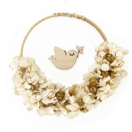 Couronne murale FAUSTINE en fleurs séchées Hortensia et houblon avec suspension Esprit-saint - Cadeaux de Baptême fille et ga...