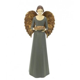 ♥ Statue Ange de lumière gris avec ailes dorées – Porte-Bougie – 36 cm