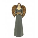 ♥ Statue Ange de lumière gris avec ailes dorées – Porte-Bougie – 36 cm