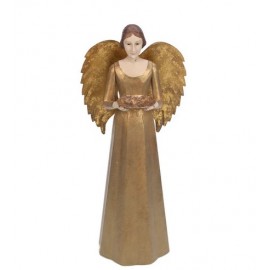 ♥ Statue Ange de lumière doré avec ailes dorées – Porte-Bougie – 36 cm