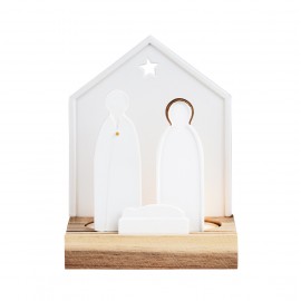 ♥ Bougeoir Crèche de Noël en porcelaine et bois