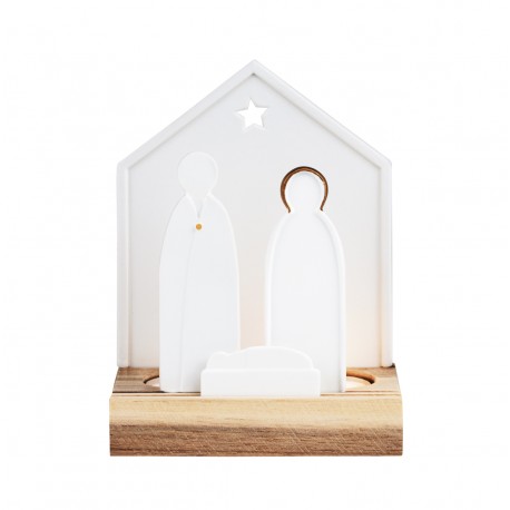 Bougeoir Crèche de Noël en porcelaine et bois
