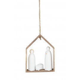 ♥ Suspension Crèche de Noël en porcelaine et bois