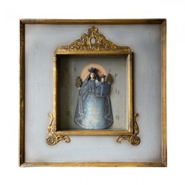 ♥ Vierge à l'enfant bleue vintage dans un cadre boîte doré - 40 cm